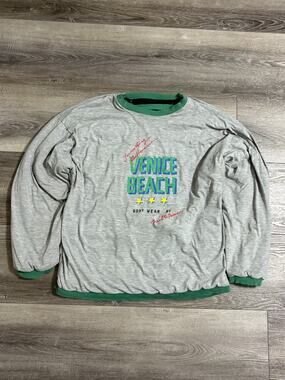 Vintage Venice Beach Grey Distressed Reversible Crewneck Retro Y2K - Men’s XL